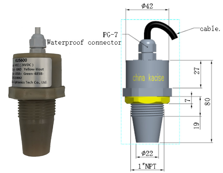 PVDF 5m Ультразвуковой измеритель уровня воды 5V RS485 выходной датчик уровня жидкости KUS600